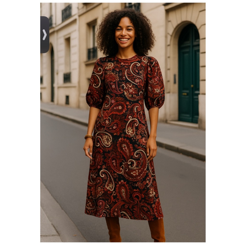 KACHEL x Anthropologie Paisley Puff Sleeve Midi Dress XS NWT Fall Boho - Picture 9 of 15